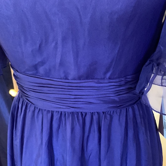 MAC DUGGALRuffled High Neck Flutter Sleeve High Low Hem Gown